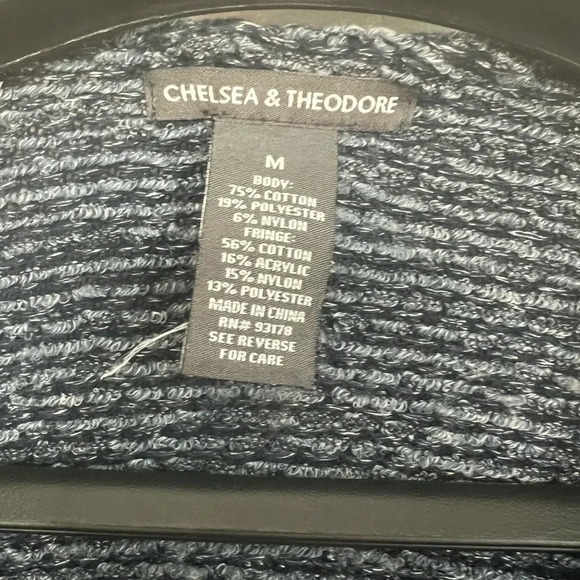 Chelsea & Theodore Womens Blue Fringe Trim Open Front Cardigan Sweater. - Picture 5 of 8